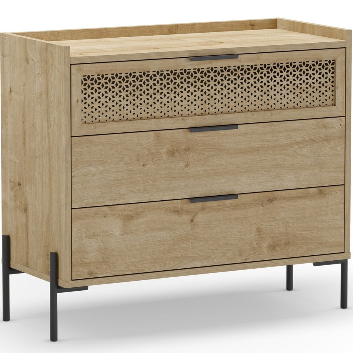 Commode 3 tiroirs effet chêne - CORTO
