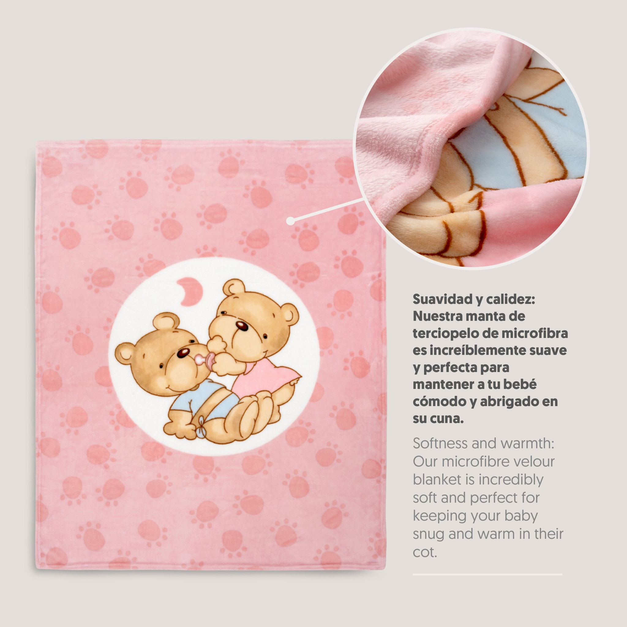 Manta Cuna Sedalina Parejita Osos Rosa