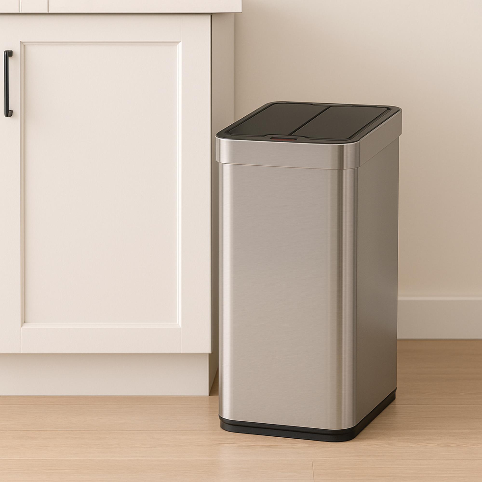 Cubo de Basura color metálico en acero inoxidable con apertura de alas y sensor automático