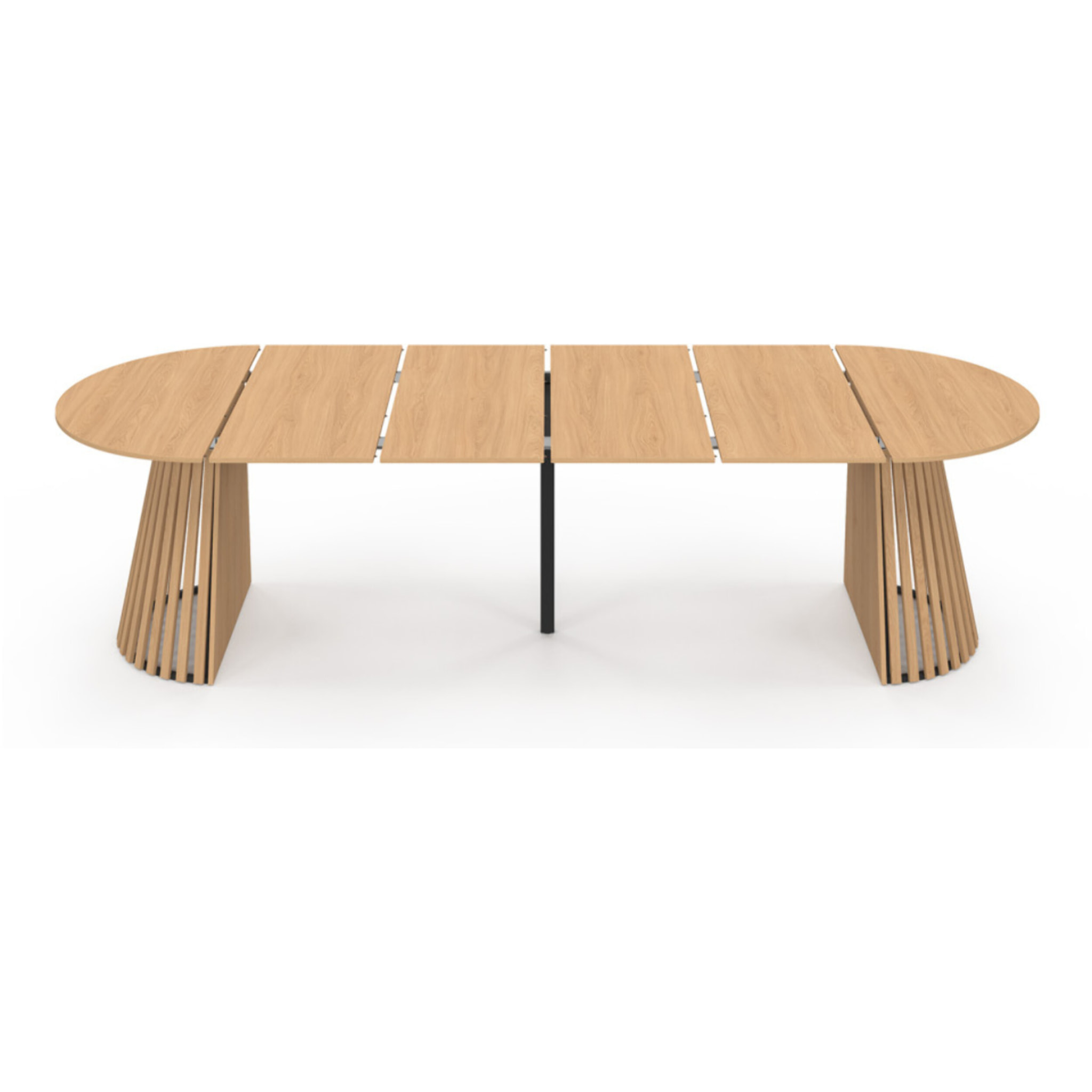 Table à manger ronde extensible Camélia bois et pied lattes Ø110-300cm