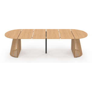 Table à manger ronde extensible Camélia bois et pied lattes Ø110-300cm