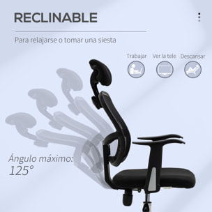 Vinsetto Silla de Oficina Giratoria Silla de Escritorio Ergonómica con Altura Ajustable Función de Inclinación Reposacabezas y Soporte Lumbar 63x62x109-117 cm Negro