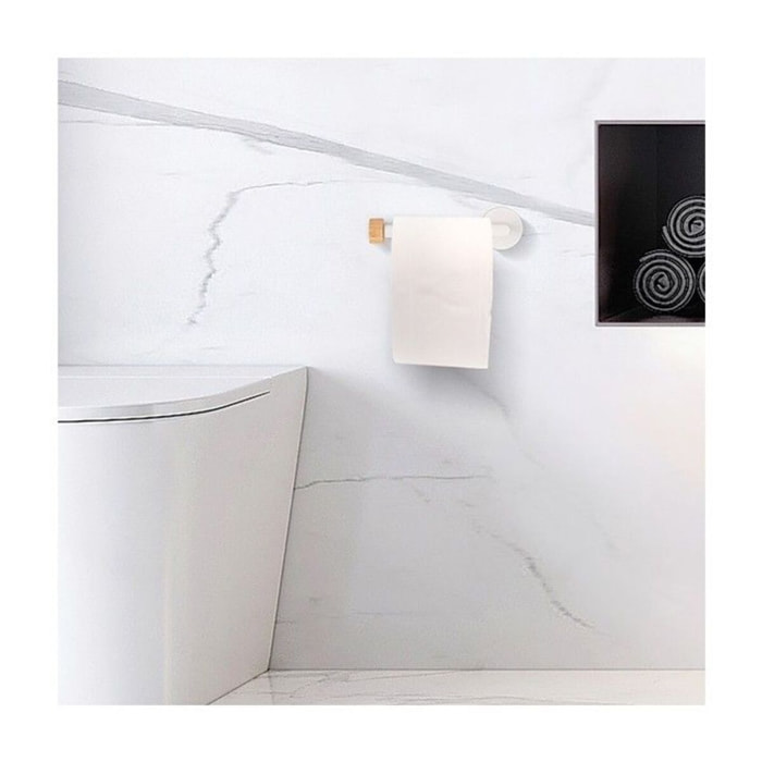 Porte Rouleau Papier Wc Mural IANA Acier & Bambou Blanc mat MSV