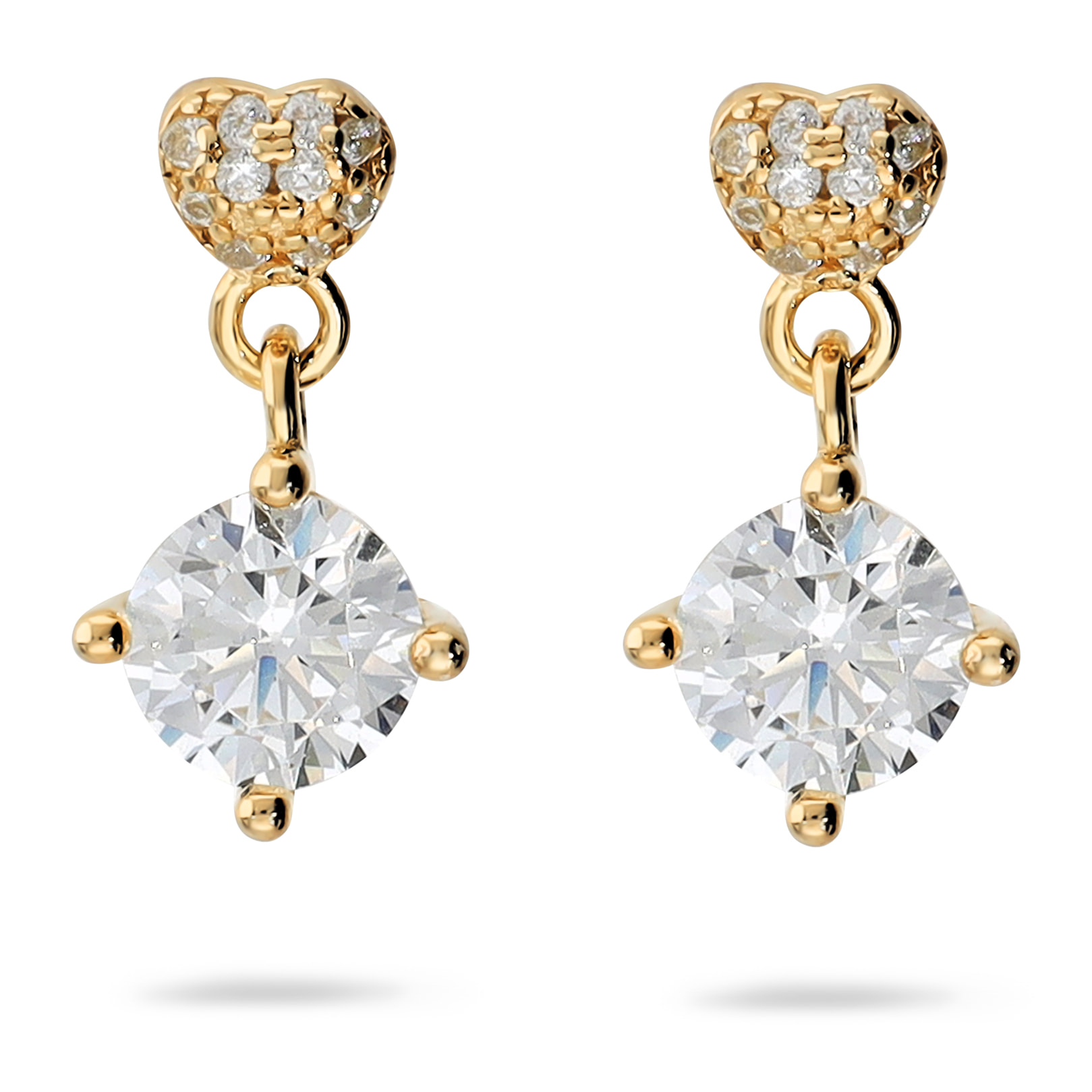 Orecchini Pendenti Cuore in Argento 925 placcato Oro Giallo 14Kt con Ciondolo in Cubic Zirconia