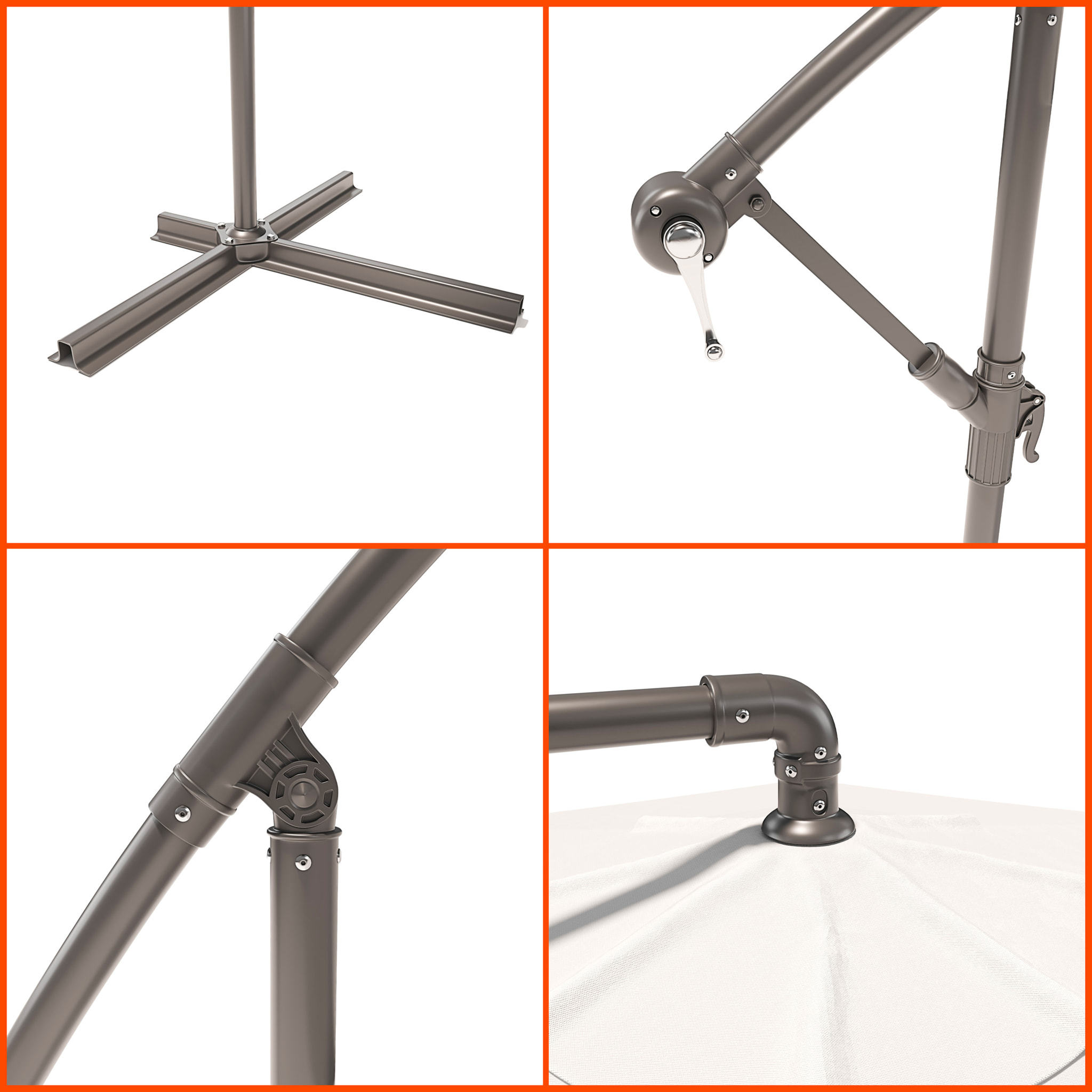 Ombrellone 3x3 M Decentrato Retrattile Braccio Rotabile Chiusura Manovella Giardino Piscina In Acciaio Inossidabile Telo 180 g/m2 Impermeabile Bianco