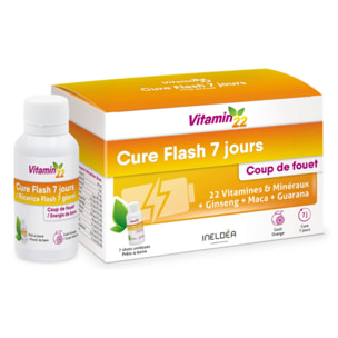 VITAMIN 22 - Cure Flash 7 jours - Formule exclusive coup de fouet - Vitamines + Minéraux + Oligo-éléments - Etui 7 flacons unidoses de 30ml