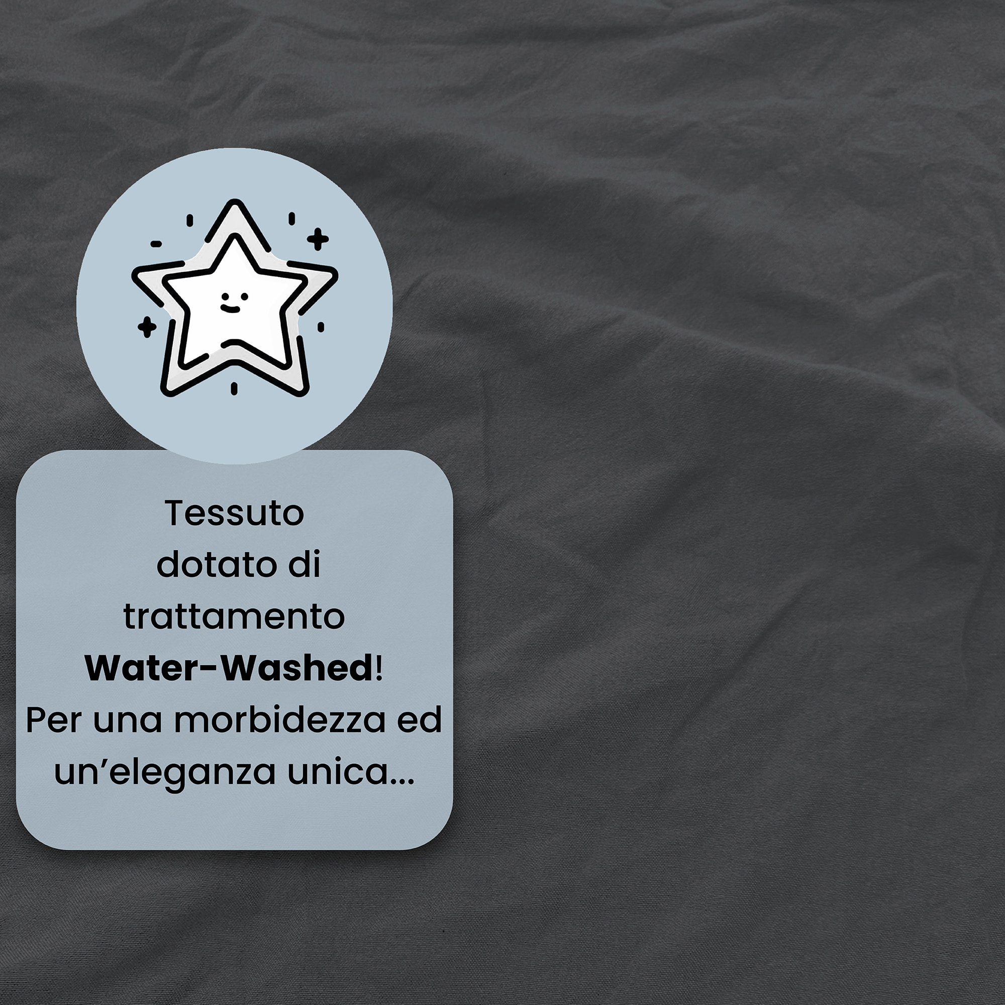 COMPLETO LETTO WATER WASHED, 100% Microfibra, No Stiro - GRIGIO SCURO