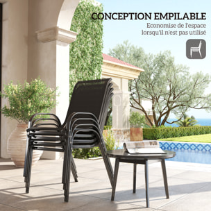 Lot de 4 chaises de jardin empilables - assise ergonomique, haut dossier, accoudoirs - acier textilène noir