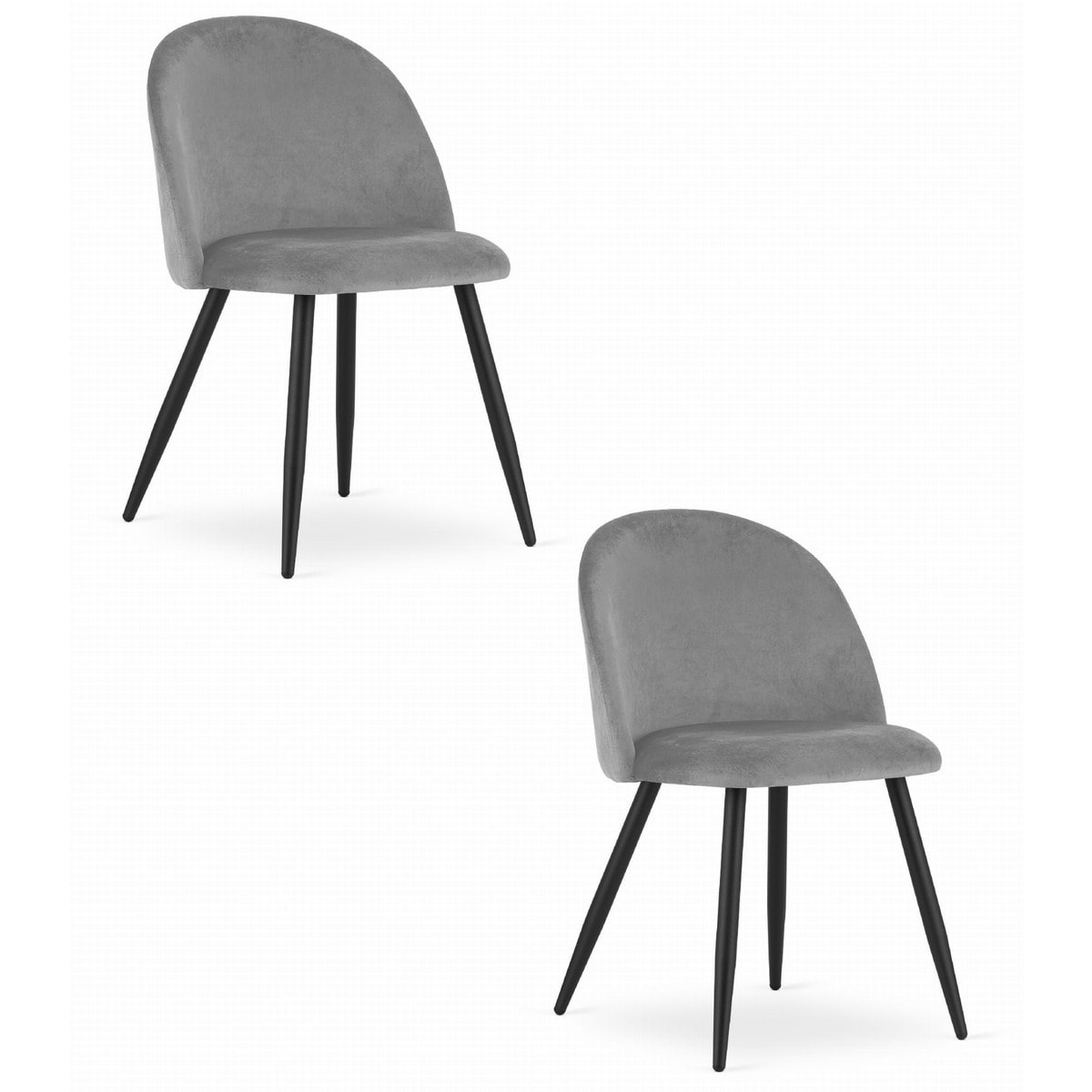 Set di 2 sedie Bello in velluto grigio con gambe nere