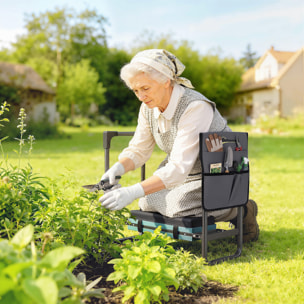 Taburete de Jardín Plegable con Almohadilla de Espuma EVA, Asiento de Jardín Portátil con Bolsa para Herramientas, Patas Extensibles, Carga 150kg, Regalo para Jardineros Ancianos, Gris Oscuro