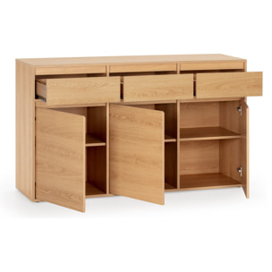 Aparador Tori 3 Puertas 3 cajones, Color Roble, 140 cm