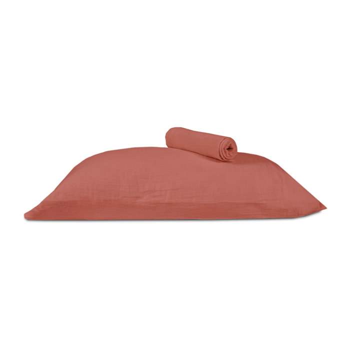 Lot 2 taies d'oreiller gaze de coton Terracota - LOUISE