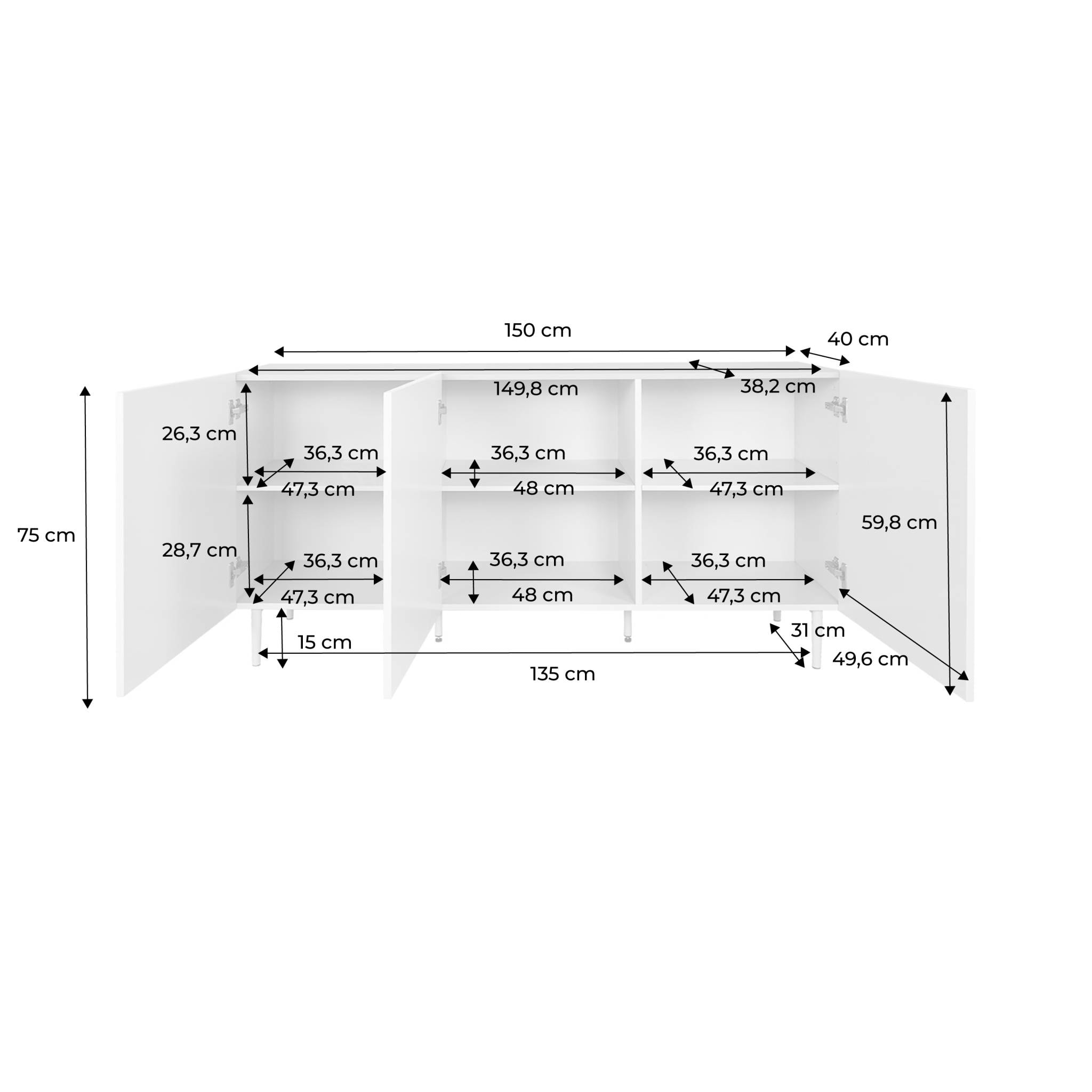 Buffet métal et décor bois 3 portes 150cm ASHTON