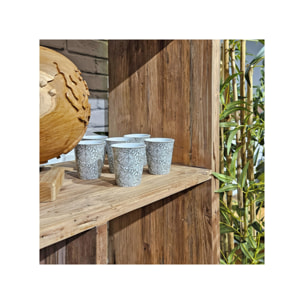 6 tasses à café 9 cl en porcelaine grise et motifs floraux - CAMILLE