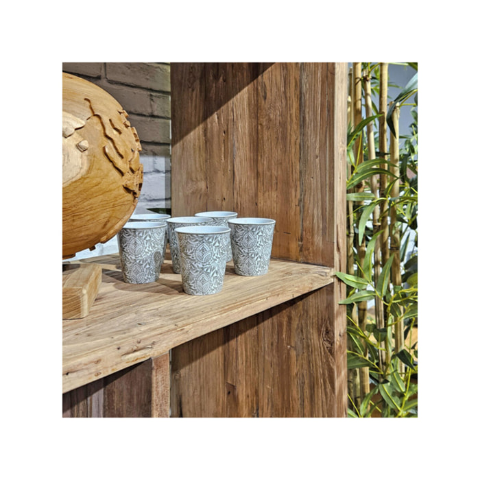 6 tasses à café 9 cl en porcelaine grise et motifs floraux - CAMILLE