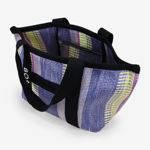 Bolso tote lila en rafia con rayas