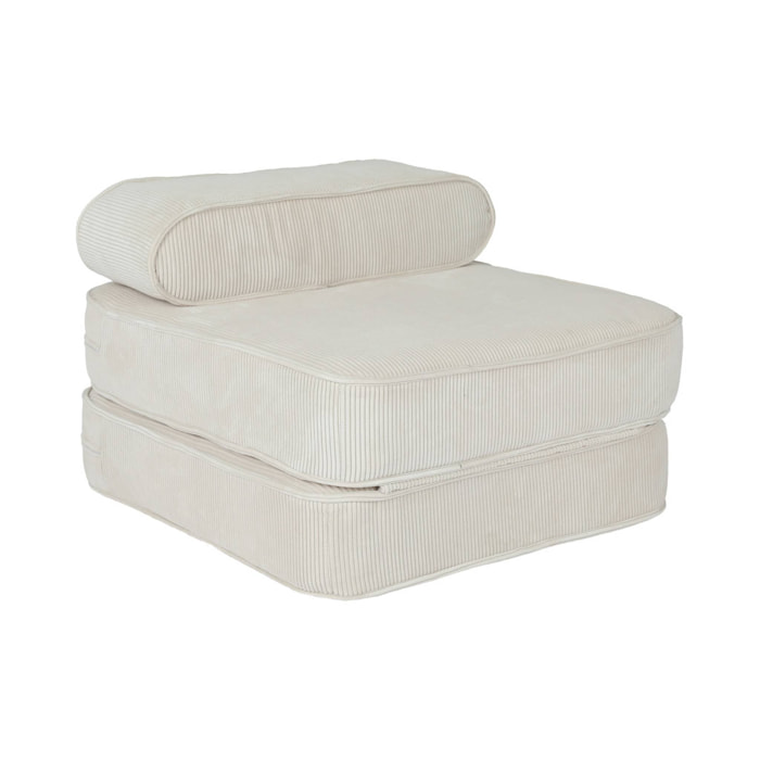 Fauteuil enfant en velours côtelé dépliable. couleur crème. L 66 x P 62 x H 43.5 cm