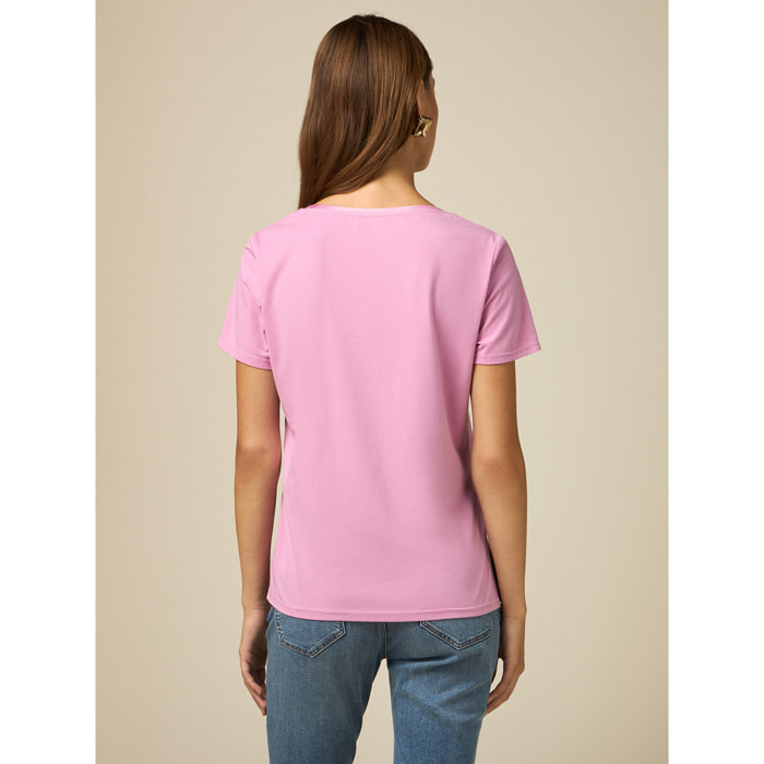 Oltre - T-shirt bimaterica - Rosa