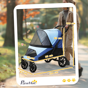 Carrito para Perros Plegable Cochecito para Perros Grandes hasta 30 kg con Ruedas Grandes Correas de Seguridad Marco Amortiguador Cojín Lavable 124x67x100 cm Azul