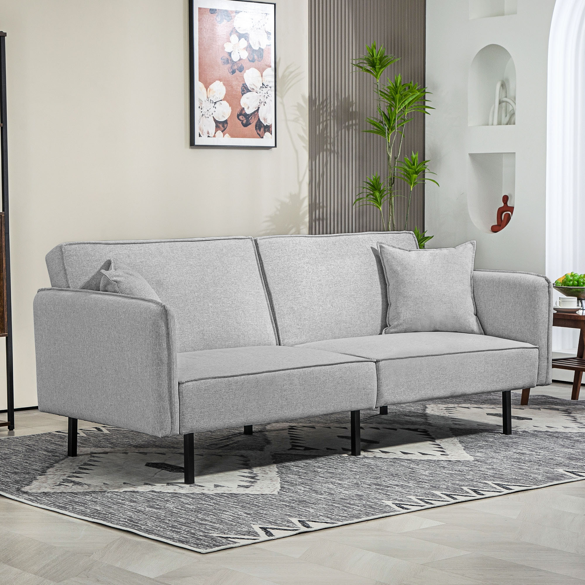 Canapé convertible 3 places, canapé-lit clic-clac, avec 2 coussins 195l x 89P x 87H cm gris clair