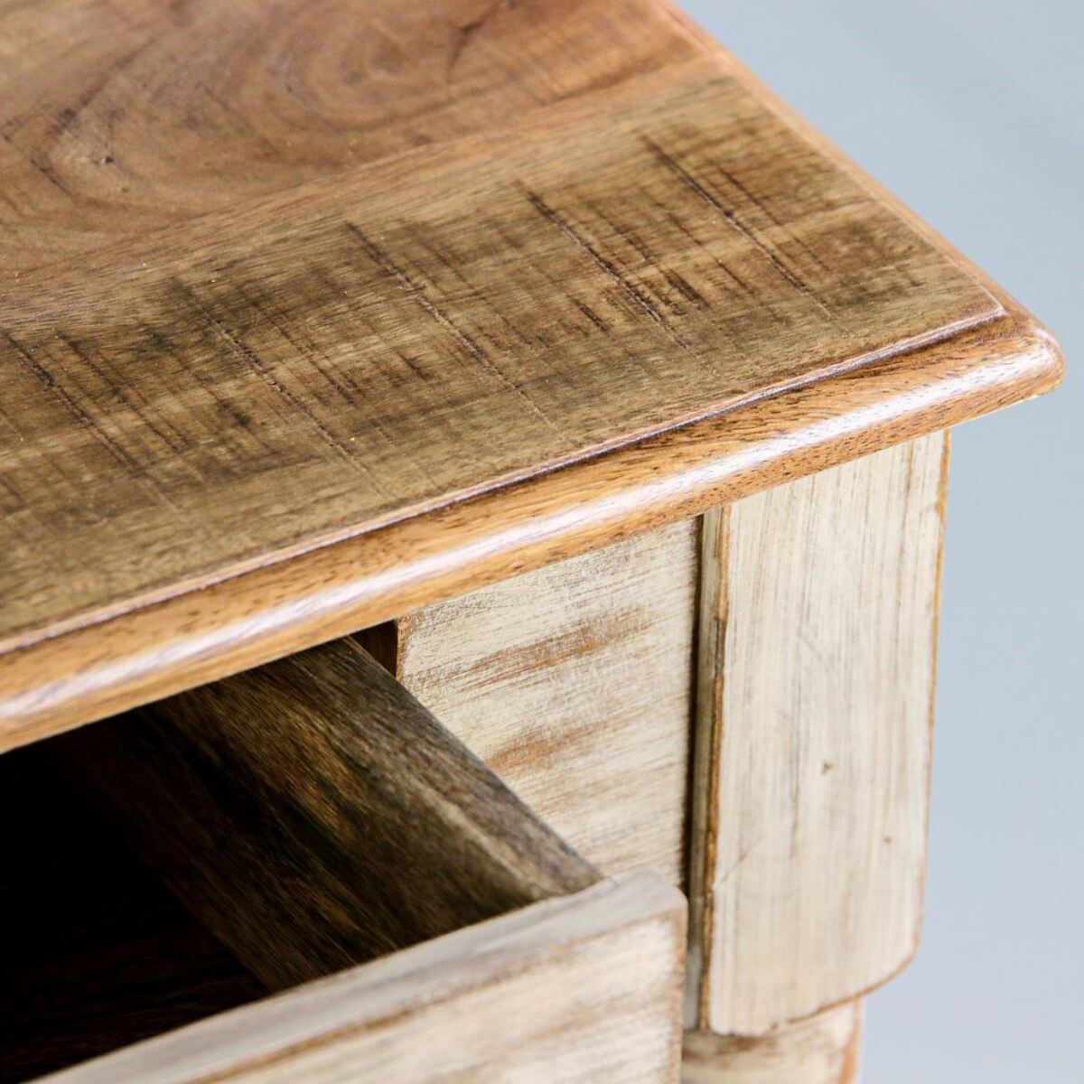 Tavolo consolle in legno di mango con finitira bianca 110x35x72 cm