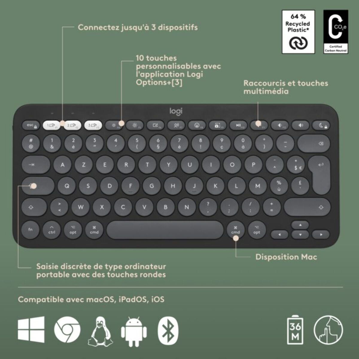 Clavier + Souris LOGITECH Pebble 2 pour Mac M350s+K380s Graphite