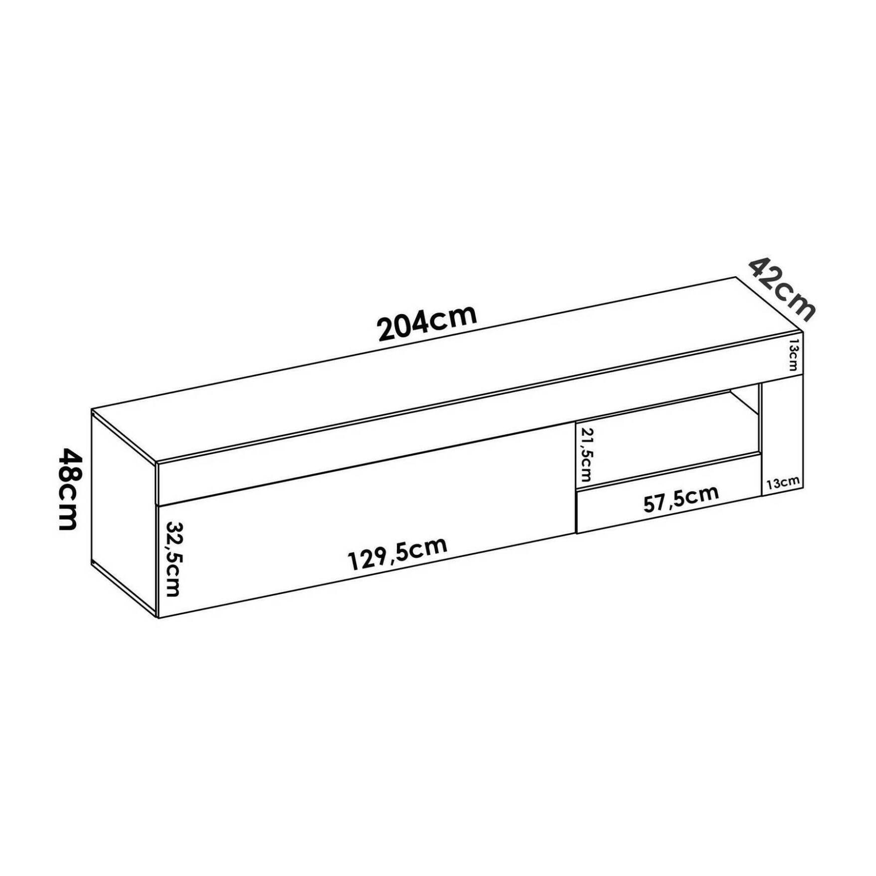 Mobile porta TV Averau, Credenza bassa da soggiorno, Madia da salotto per televisione, 204x42h48 cm, Rovere e Bianco