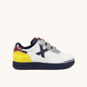 Zapatillas de Fútbol Sala Infantiles con Velcro Blancas y Amarillas MUNICH G-3 KID VCO 451