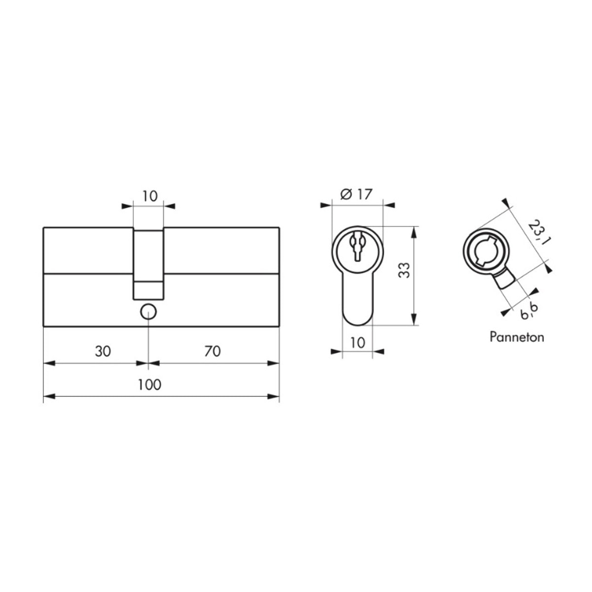 Cylindre de serrure double entrée SA, 30 x 70 mm, anti-arrachement, nickel, 3 clés - 1 pièce - THIRARD - 00016371