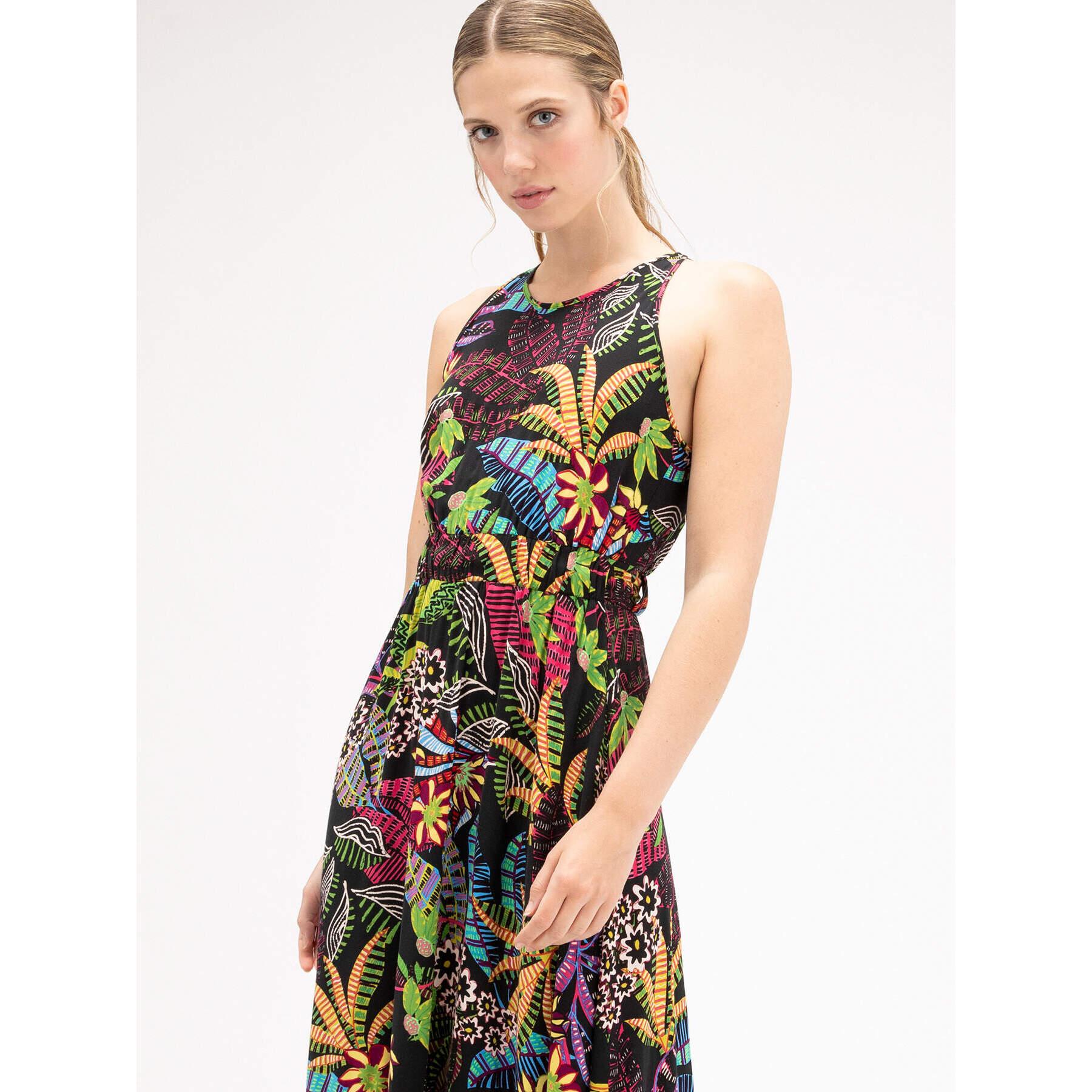 Motivi - Vestido largo tropical con cuello halter - Negro