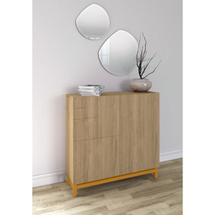 Zapatero Copenhague melamina roble dorado patas mostaza 90x90x27 cm