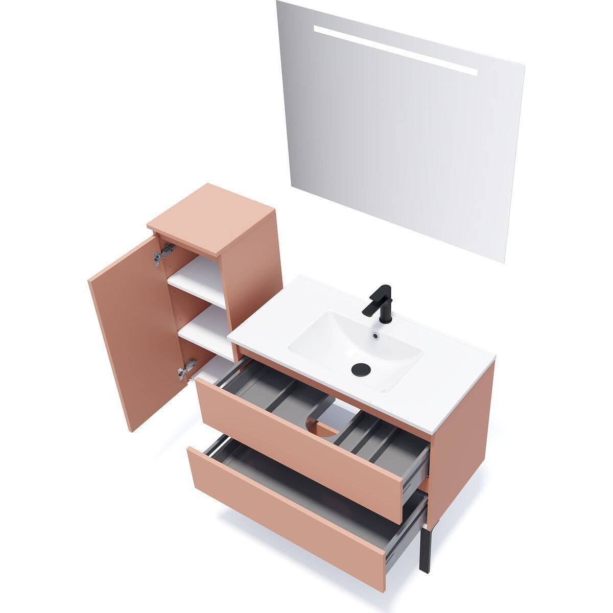 Ensemble vasque intégrée 2 tiroirs + miroir - HUDSON