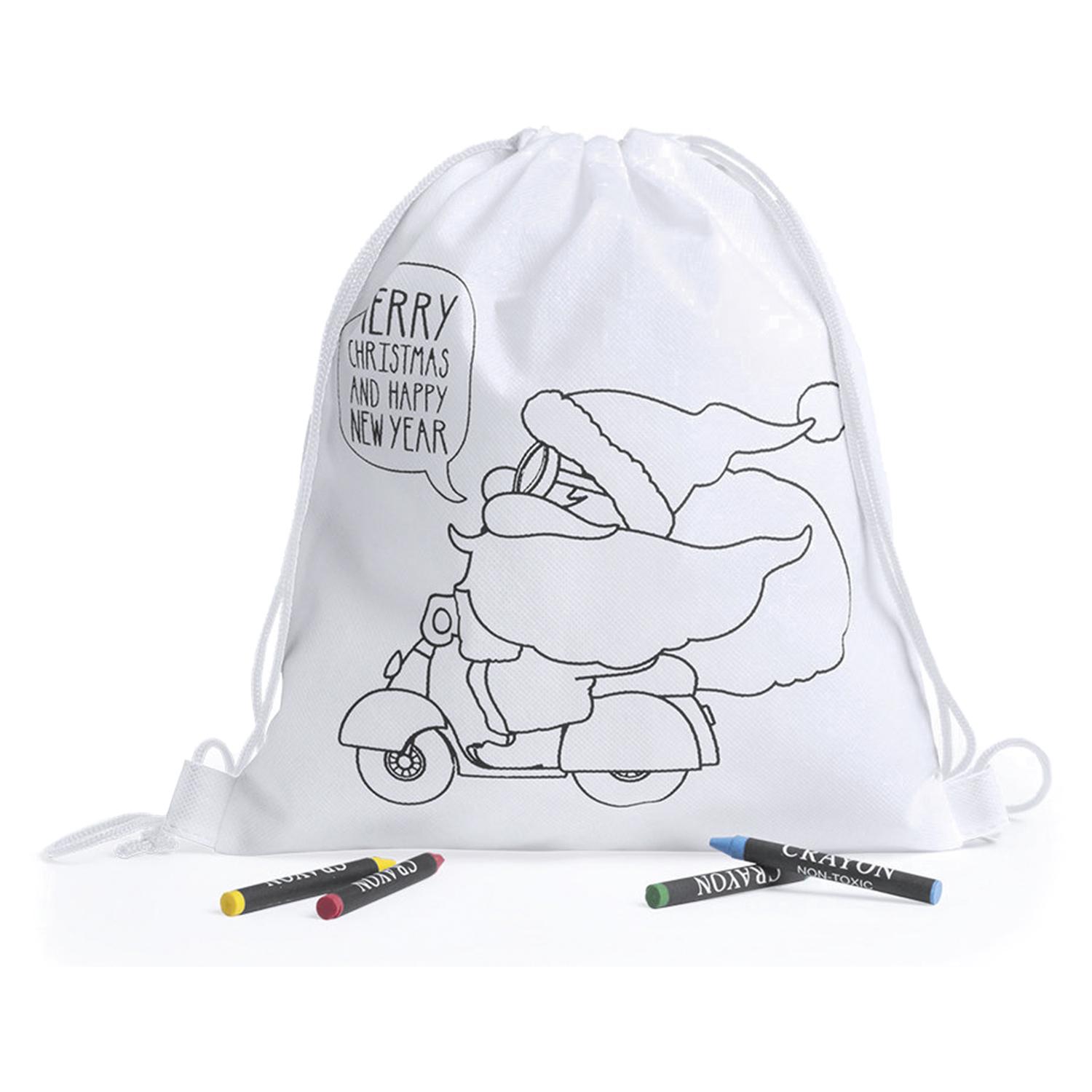 KERTRAN Mochila navideña infantil diseño Papá Noel, para colorear con ceras. Incluye 4 ceras.