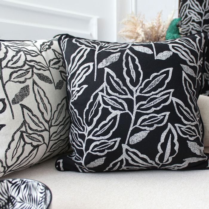 Coussin déhoussable en coton recyclé Chambray - Noir