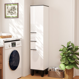 Columna de Baño Armario Alto de Baño con Cajón 2 Puertas y Estantes Ajustable Mueble Auxiliar de Baño Moderno Anti-vuelco 34x32x170 cm Blanco