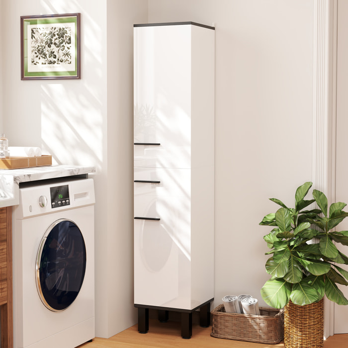 Columna de Baño Armario Alto de Baño con Cajón 2 Puertas y Estantes Ajustable Mueble Auxiliar de Baño Moderno Anti-vuelco 34x32x170 cm Blanco