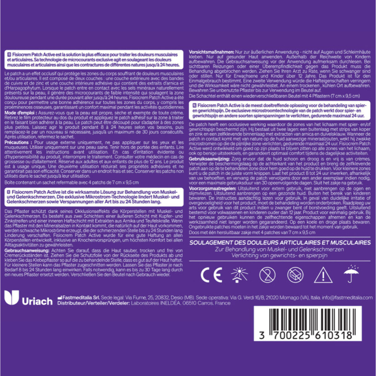 Fisiocrem Patch Active - Dispositif Médical Douleurs Musculaires & Articulaires - Technologie Brevetée - Arnica & Harpagophytum - 4 Patchs