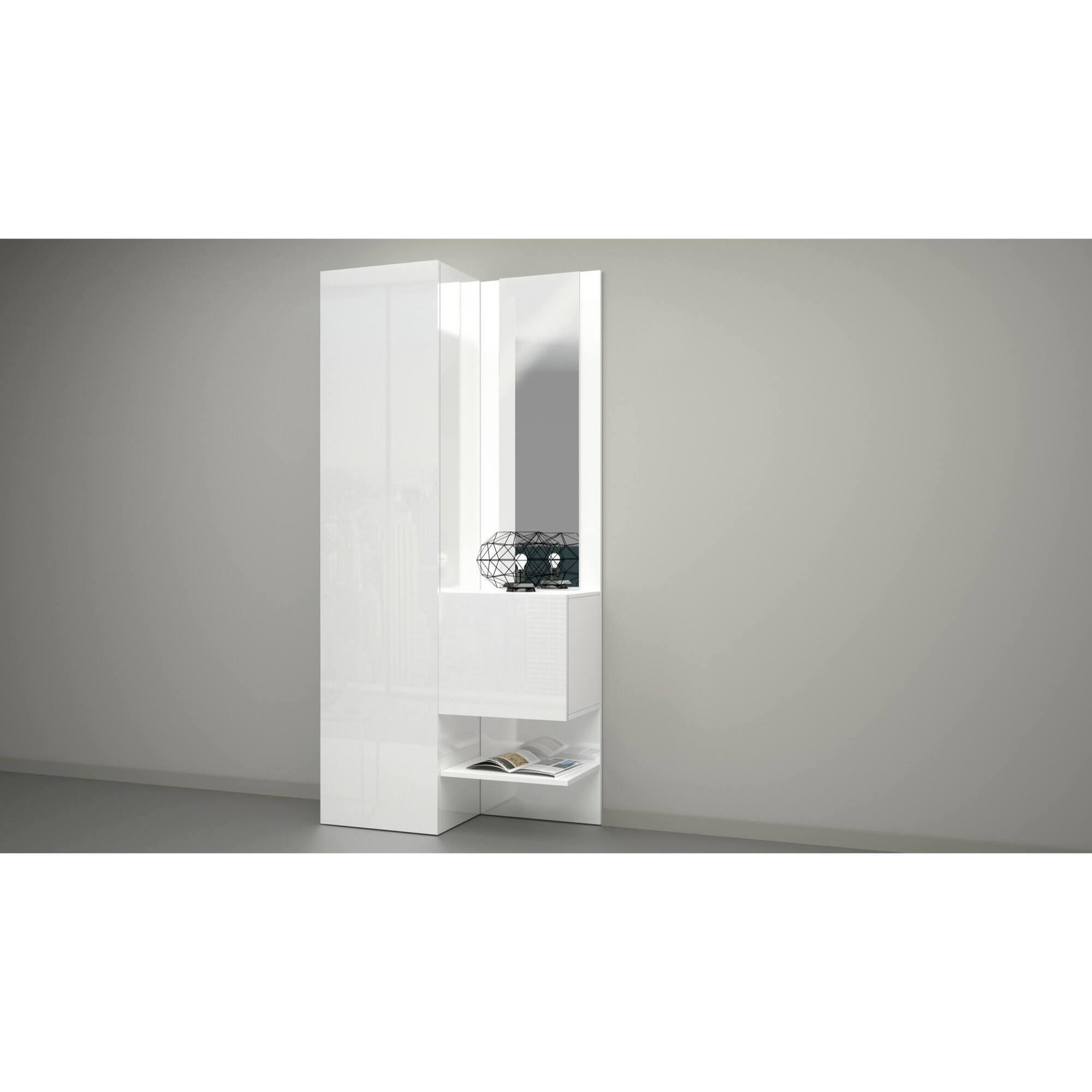 Mobile da ingresso Dcristant, Armadietto multifunzione a 2 ante, Mobile multiuso con specchio, 90x35h190 cm, Bianco