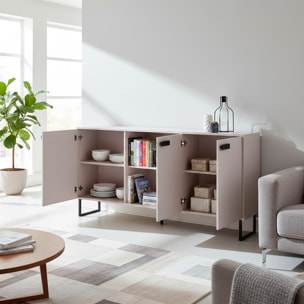 Madia con 3 Ante E Ripiani Interni Mobile Soggiorno Moderno In Melaminico Con Maniglie E Piedini Neri Per Sala da Pranzo 184 x 86 x 40 Cm Cashmere