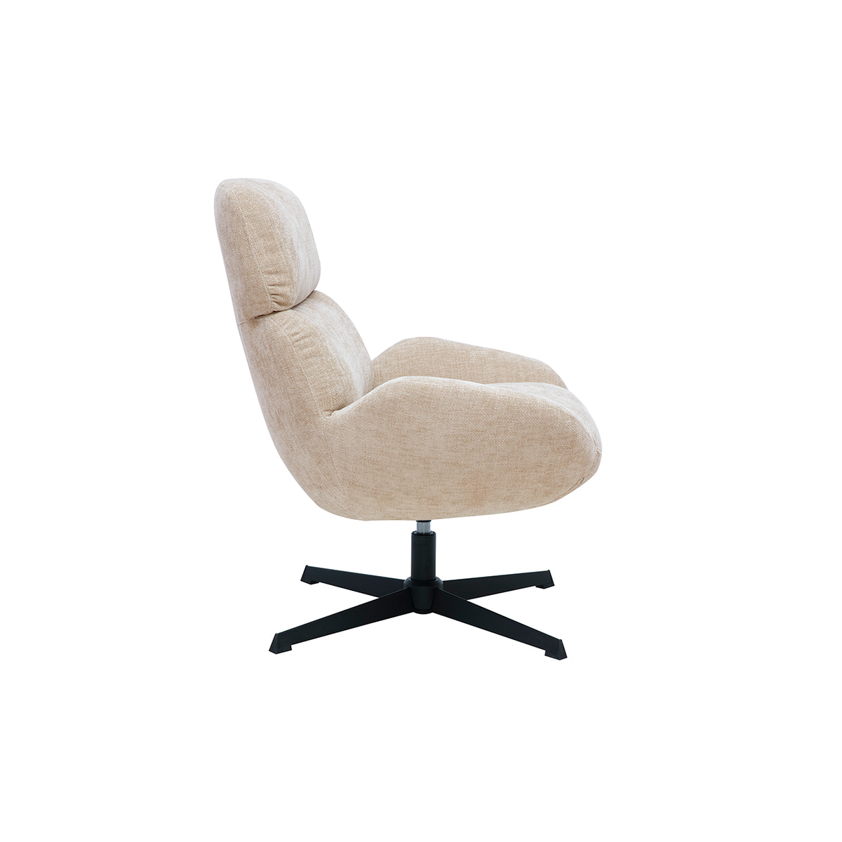 Fauteuil pivotant en tissu effet velours texturé taupe et métal noir KLEM