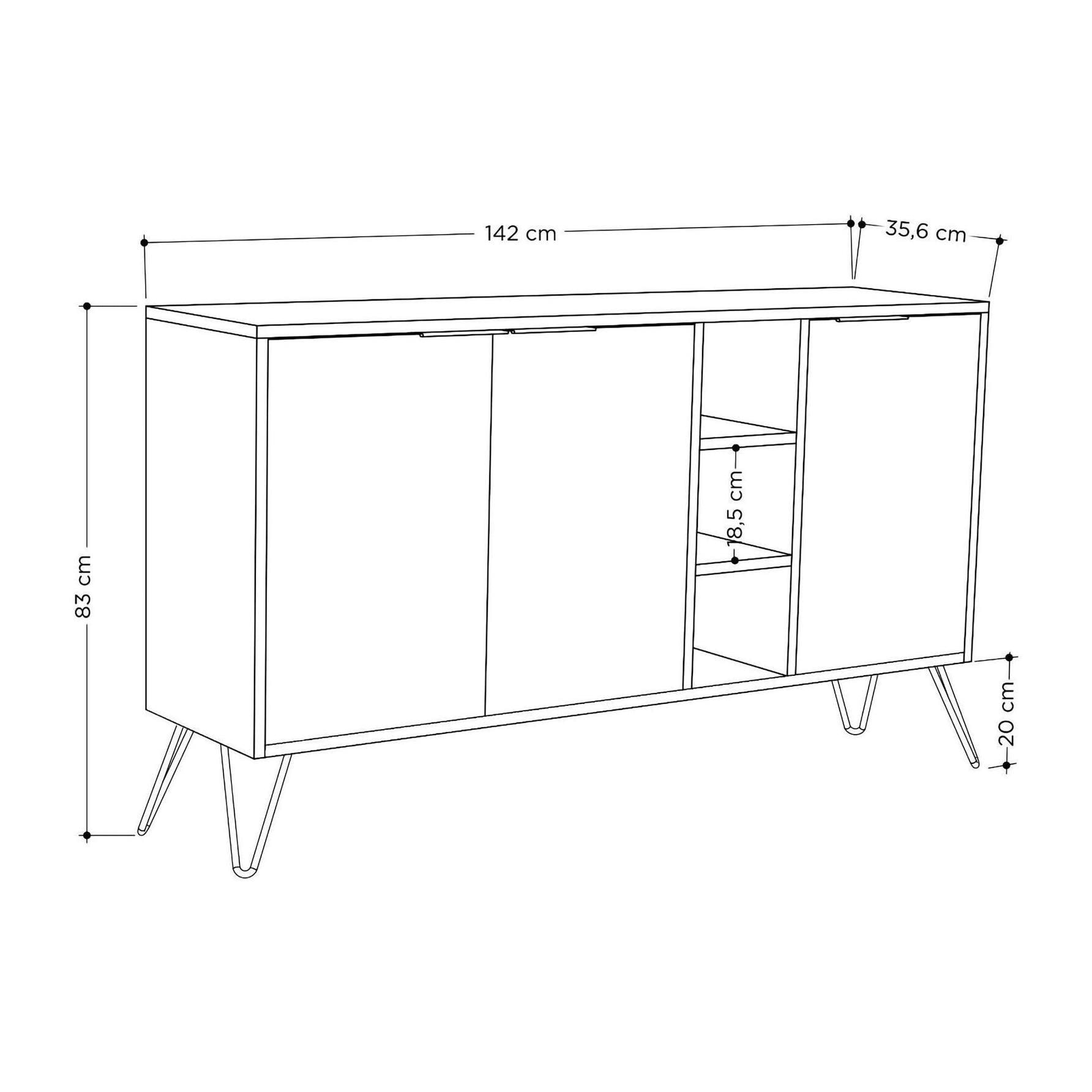 Credenza Dpenz, Buffet da soggiorno, Madia da salotto, Dispensa da cucina, 142x36h83 cm, Bianco