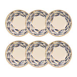 Lot de 6 assiettes creuses 20cm en porcelaine à imprimé poisson MARIUS