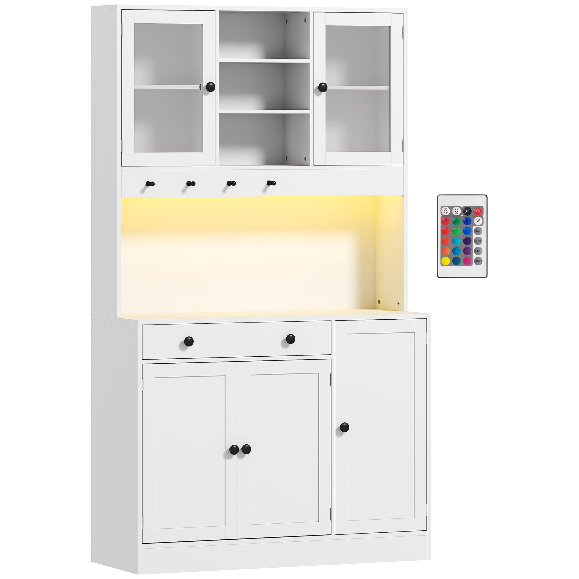 Buffet haut LED multi-rangement dim. 103 x 40 x 180cm poignées boutons noir blanc