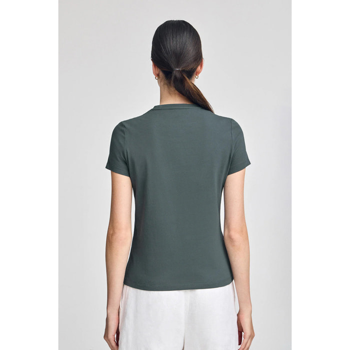 Camiseta gris piedra de cuello redondo con bordado Rigby Go