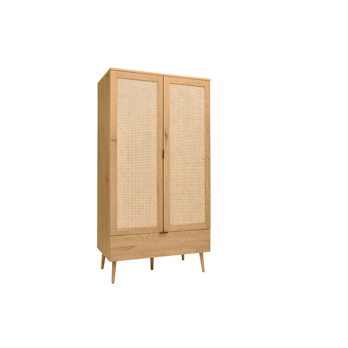 Armoire finition bois clair, cannage en rotin et métal noir L100 cm MANILLE