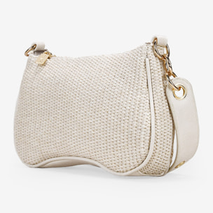 Bolso de hombro beige en rafia