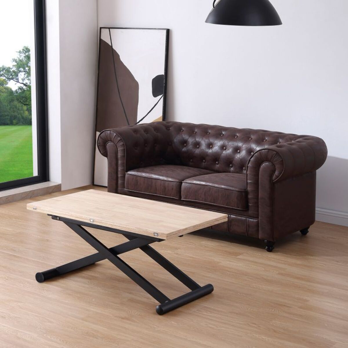 Mesa de centro elevable extensible Katia Negro - Roble