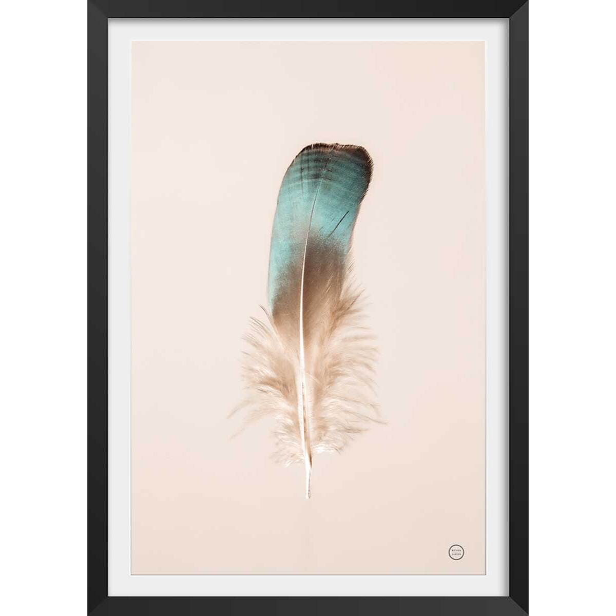 Affiche enfant plume bleue  Affiche + cadre en bois - Noir