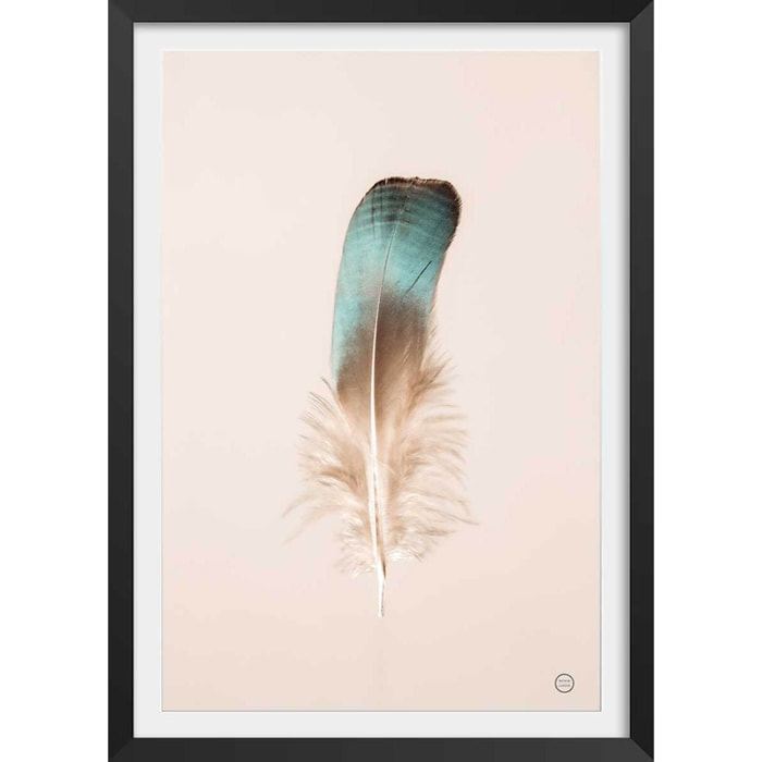 Affiche enfant plume bleue  Affiche + cadre en bois - Noir