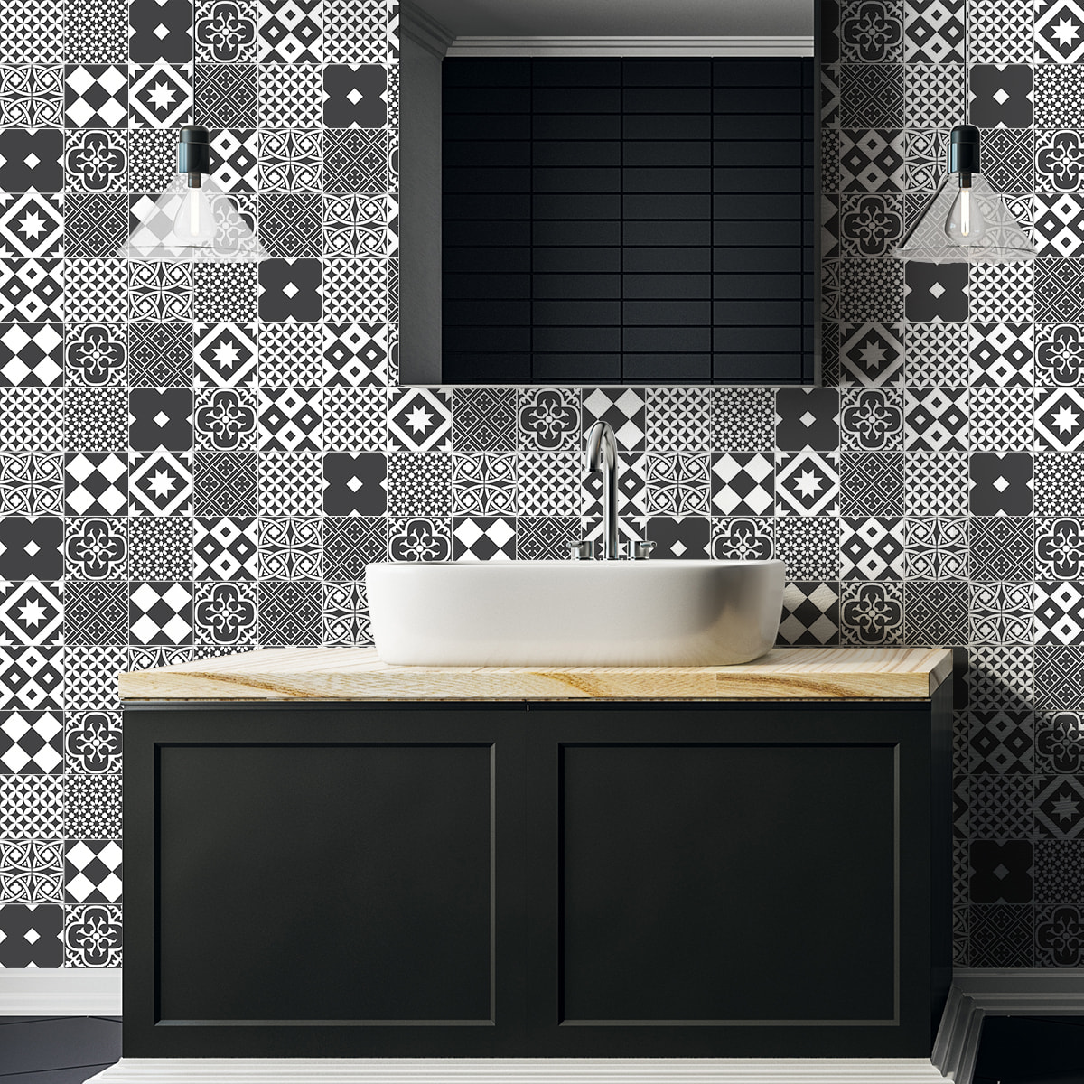 Stickers muraux - Sticker Mural Carrelage adhésif Cuisine Salle de Bain - 60 STICKERS CARREAUX DE CIMENT AZULEJOS MORICCIO